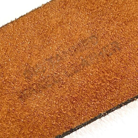 Wide Leather Belt Men’s MED BROWN Brass Buckle Oil Tanned Double Tongue Western - Picture 3 of 6